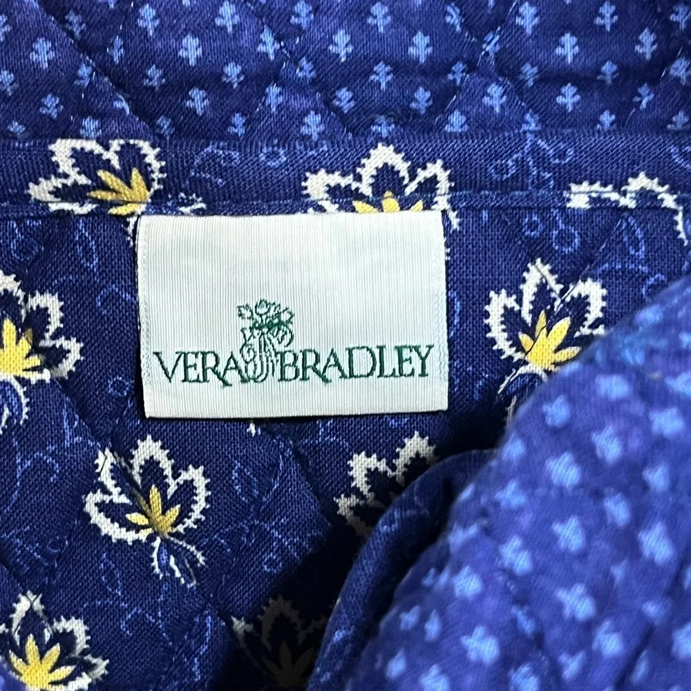Vera Bradley Tote Bag Women Small Blue Yellow Floral Quilted Shoulder Handbag